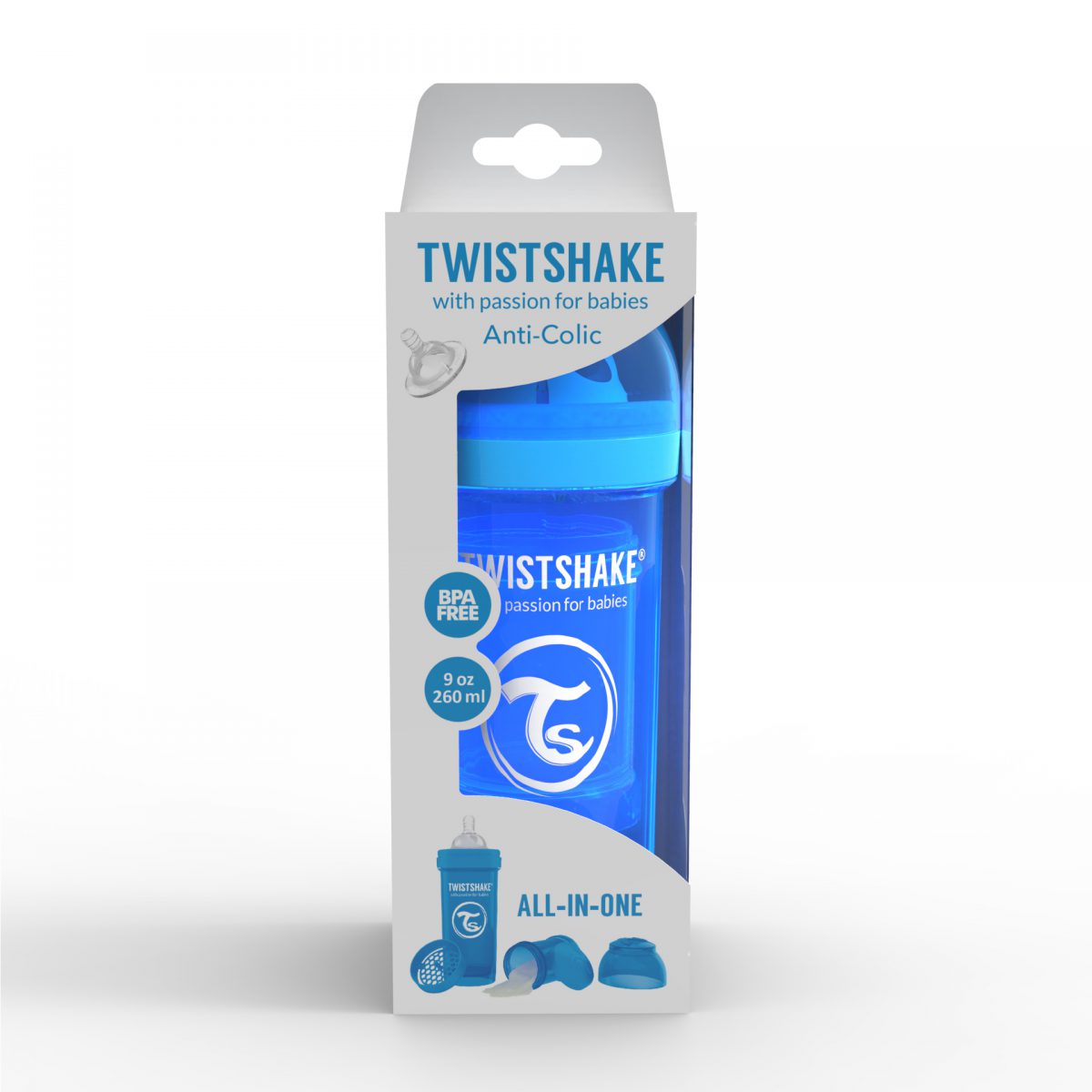 شیشه شیر طلقی 260 میلی لیتر تویست شیک آبی«Twistshake»