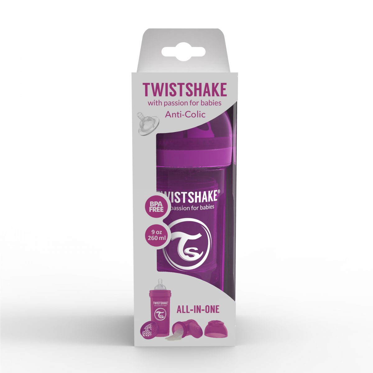 شیشه شیر طلقی 260 میلی لیتر تویست شیک بنفش«Twistshake»